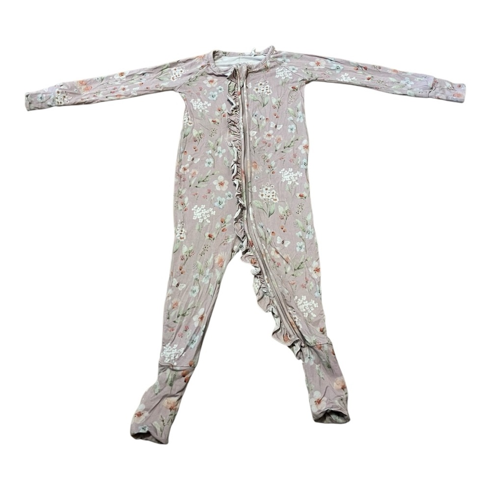 Emi Lei Bamboo 2 Way Zip Convertible Footie Romper‎ Elsie Print Girls Sz 12-18M